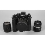 Kamera Nikon F3 HP mit Motordrive und 3 Objektiven Profikamera um 1990, Seriennummer 1292009, mit