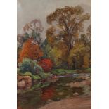 Toni Wolter, Herbst in Berks County effektvolle Flusslandschaft in pastoser Ölmalerei auf