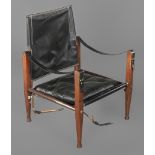Safari-Chair Kaare Klint 1950er Jahre für Rud Rasmussen, Esche dunkelbraun gebeizt, schwarzer