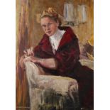 Elsa Sturm-Lindner, Mädchenportrait junge blonde Frau, leger im Sessel sitzend, pastose Malerei