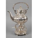 Silber Teekanne mit Rechaud um 1890, gestempelt 800, Halbmond, Krone, Vertriebsstempel H. Rose,