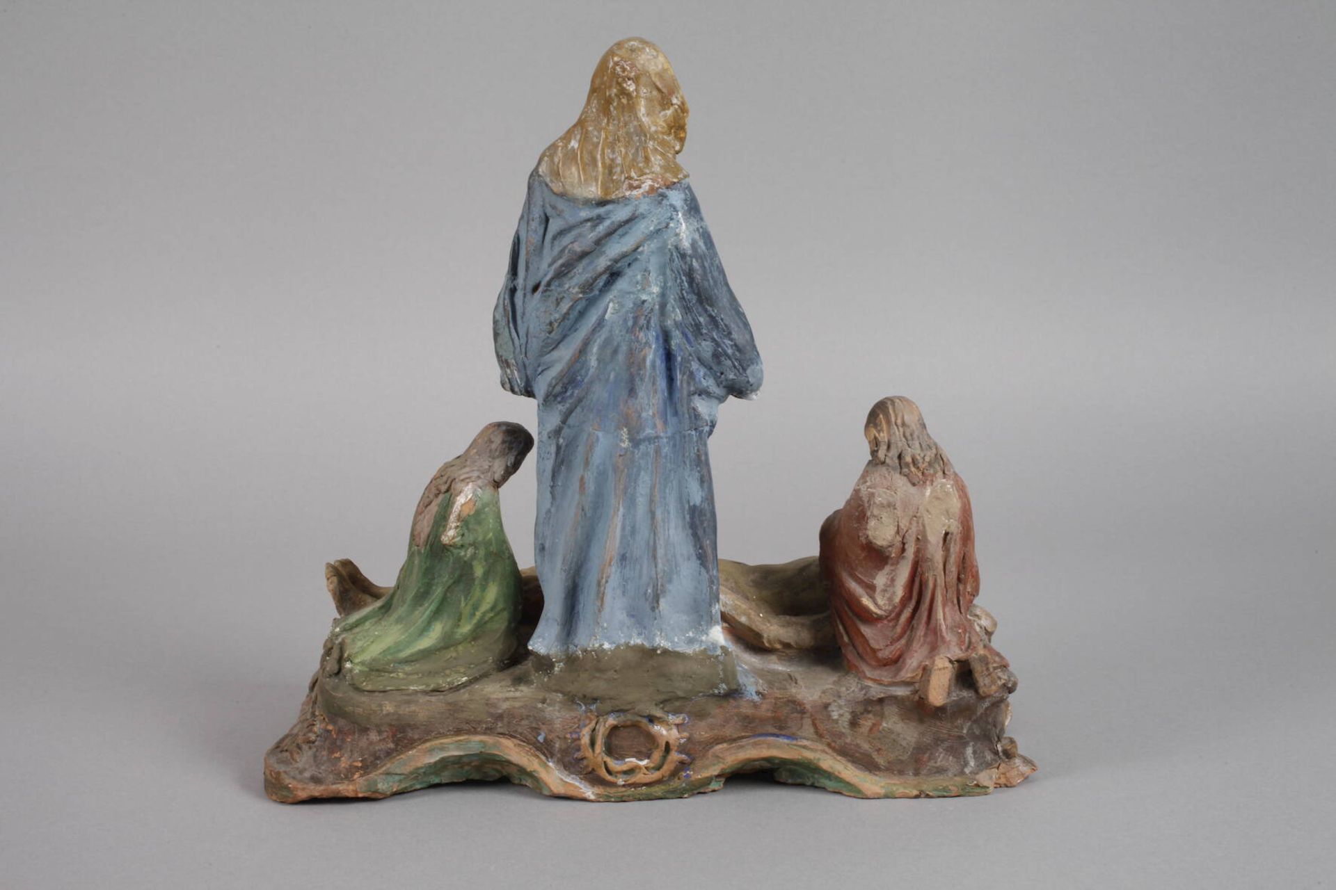 Pieta 20. Jh., ungemarkt, Terrakotta farbig gefasst, vollplastische Darstellung der Beweinung - Bild 4 aus 5