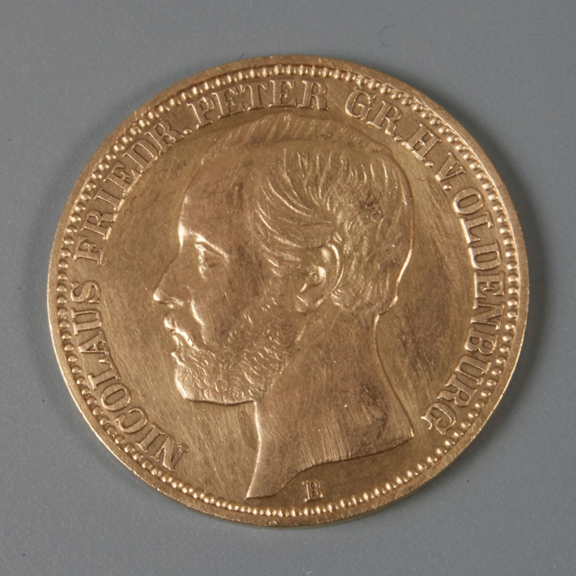 10 Mark Oldenburg 1874, Großherzog Nicolaus Friedrich Peter, ss+, selten, G ca. 3,95 g.