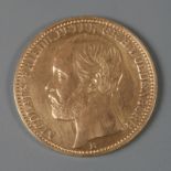 10 Mark Oldenburg 1874, Großherzog Nicolaus Friedrich Peter, ss+, selten, G ca. 3,95 g.