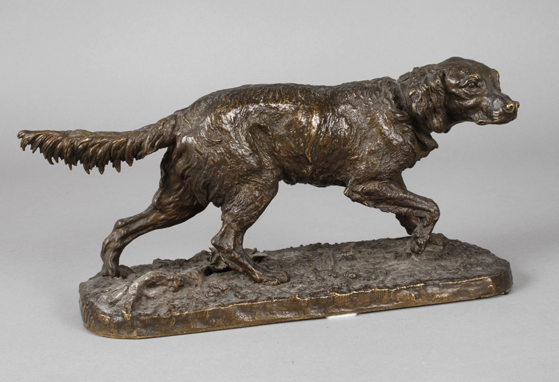 Pierre-Jules Mêne, Vorstehhund 2. Hälfte 19. Jh., signiert, Bronze dunkel patiniert, Darstellung