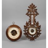 Zwei Barometer 19./20. Jh., geschnitztes Modell aus Nussbaum, gemarkt Julius Walbrecht Elberfeld,