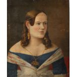 Biedermeierportrait einer jungen Frau Brustbildnis einer jungen Frau mit langem Haar und