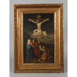 Kreuzigungsszene Kreuzigung Christi, Heiligenszene mit den Trauernden vor der Stadtkulisse von