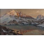 Lucien Quenard, Am Bergsee der Lac Blanc mit Blick auf die Aiguille Verte im Licht des