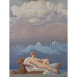 Walther Gasch, "Venus im Tannhäuser" auf einem Sofa liegende nackte Frau, vor imposanter