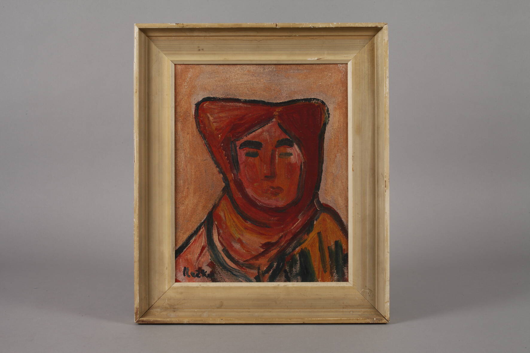 Jozef Ilecko, Frauenportrait Bildnis einer Frau mit bedecktem Haar, leicht pastose - Image 2 of 4