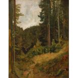 Ernst Liebermann, Waldidyll Blick von einer Lichtung in einen Fichtenwald, leicht pastose, flott