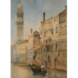 Kanal in Venedig Blick auf einen Kanal mit Gondoliere in Venedig, Aquarell und Deckweiß, um 1900,