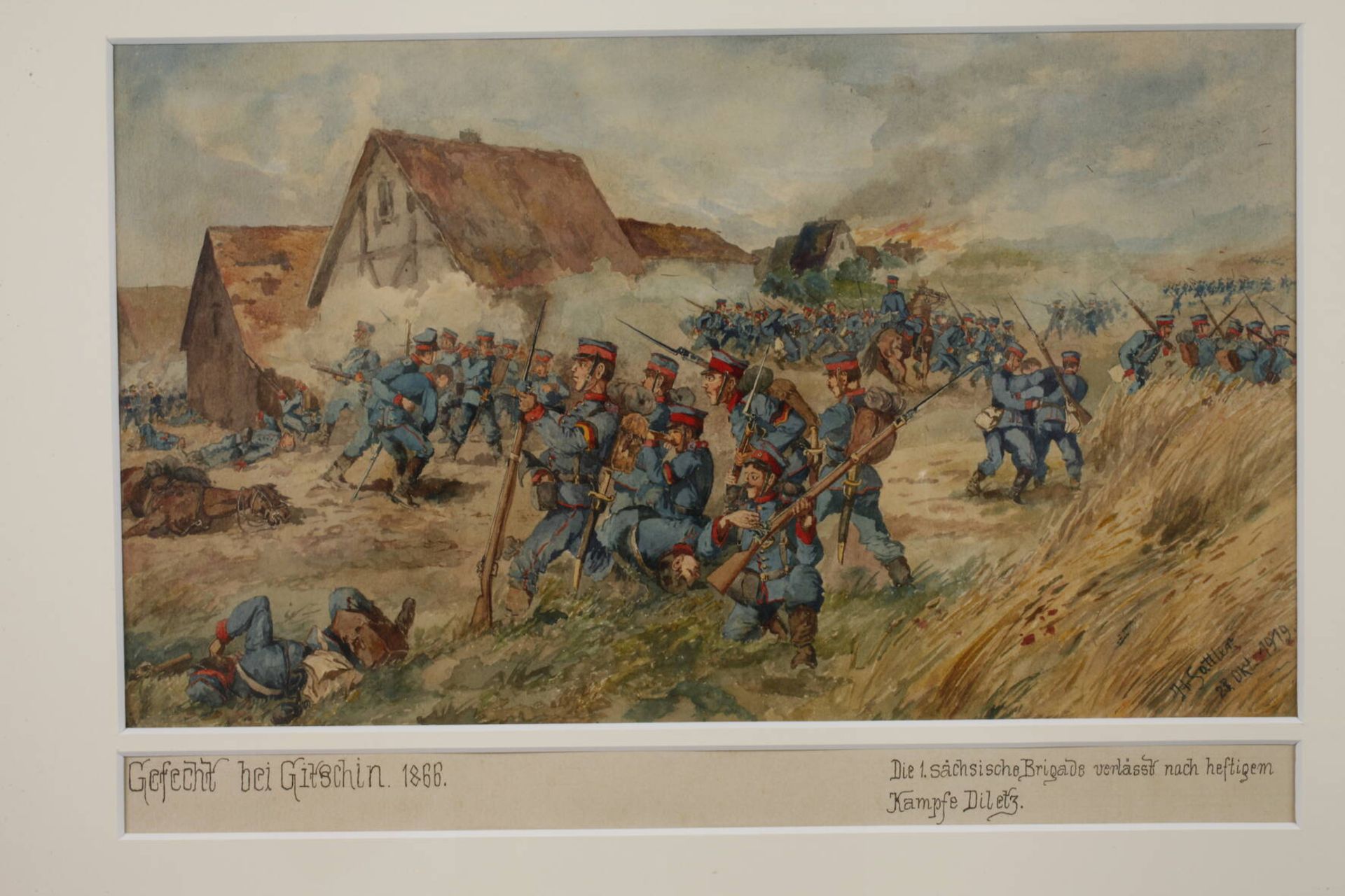 Hermann Sattler, Paar Schlachtenszenen jeweils betitelt „Sächsisches Regiment 104 schlägt die 3. - Image 2 of 6