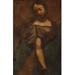 Barockes Damenportrait andächtig blickende junge Frau mit wallendem Haar, den Arm etwas