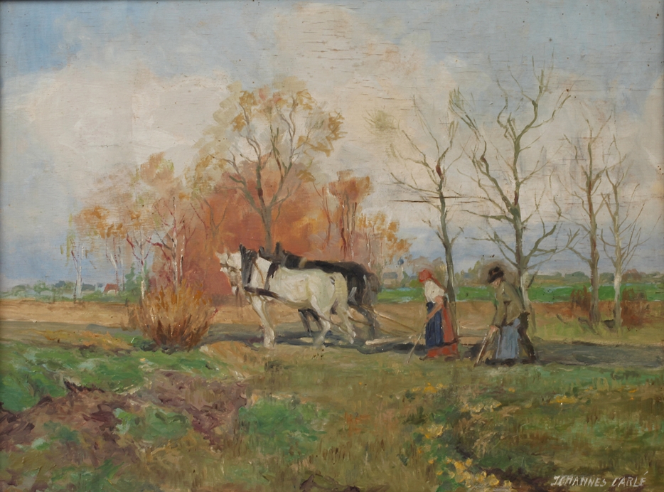 Johannes Carlé, Arbeit auf dem Feld Bauernpaar mit ihren Pferden, beim Umackern ihres Feldes, in
