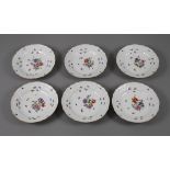 Meissen sechs Suppenteller "Blumen und Insekten" unterglasurblaue Knaufschwertermarke 1860-1924,