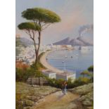 M. Gianni, "Neapel mit Vesuv" Blick von einer Anhöhe auf Neapel, mit dem rauchenden Vesuv im