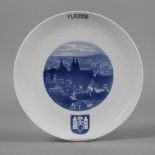 Meissen Wandteller "Plauen i. V." Entwurf Arthur Barth 1910, unterglasurblaue Knaufschwertermarke