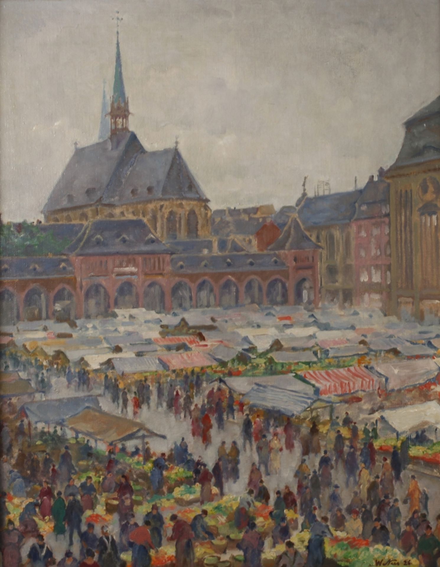 Willy Nus, "Wochenmarkt in Dortmund" Blick auf den gut besuchten Wochenmarkt von Dortmund, mit