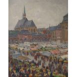 Willy Nus, "Wochenmarkt in Dortmund" Blick auf den gut besuchten Wochenmarkt von Dortmund, mit