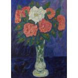 Karpo Demjanovyc Trochymenko, attr., Blumenstillleben weiße und rote Rosen in hoher Glasvase, vor