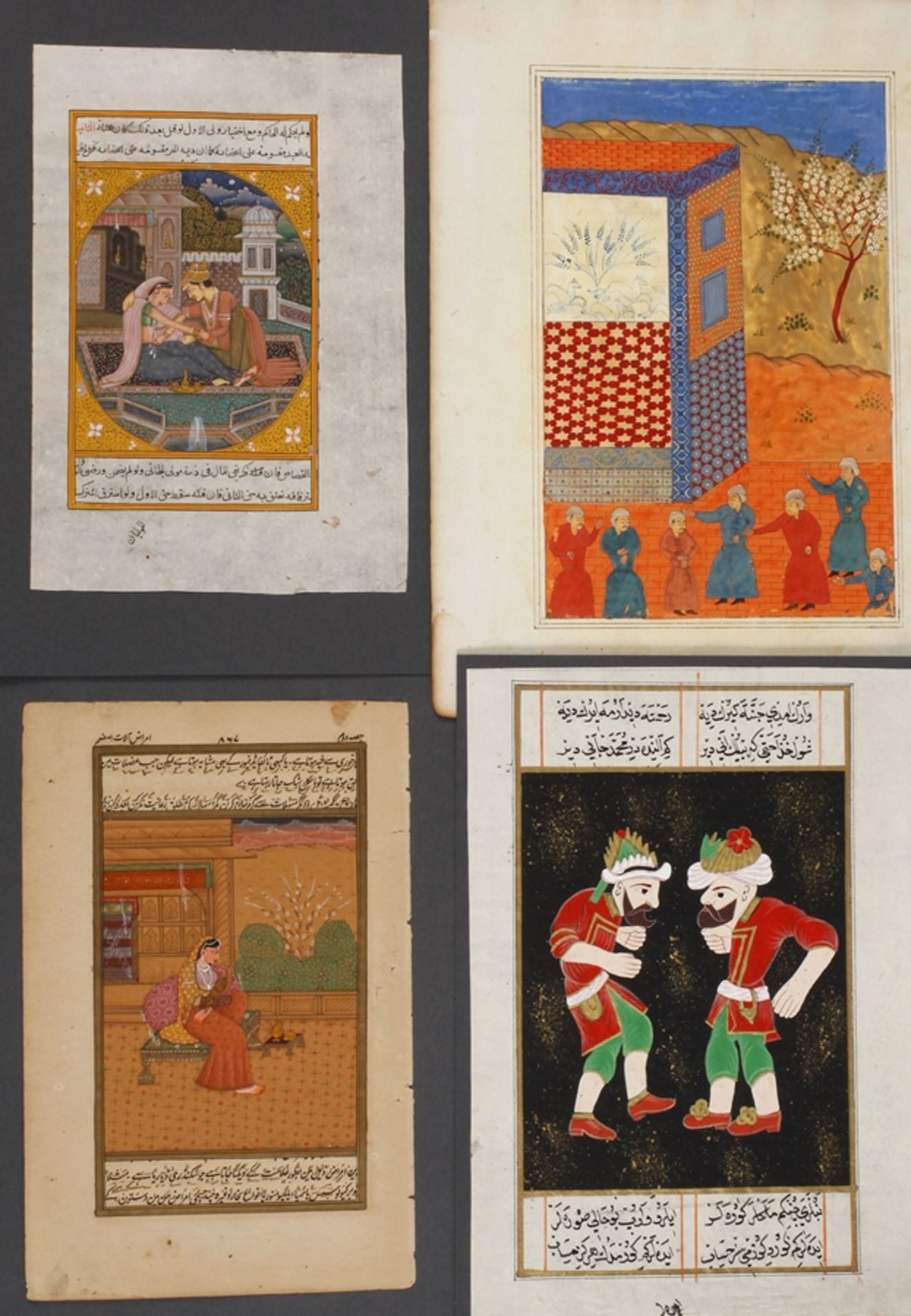 Vier indo-persische Miniaturmalereien 19. Jh., Gouache auf Papier, meist annotiert, zwei
