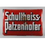 Emailschild Schultheiss-Patzenhofer 1930er Jahre, Herstellervermerk Emaillierwerk Gottfried