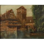 Dav. de Grandi, Der Henkersteg in Nürnberg Blick auf das bekannte Bauensemble an der Pegnitz in