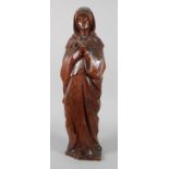 Betende Maria um 1900, expressive, halbplastisch in Weichholz geschnitzte Heiligenfigur, Darstellung