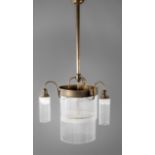 Deckenlampe um 1910, schlankes Gestänge aus Messing mit zwei übereinander abgehängten Ringen sowie