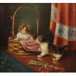 P. Černý, Katzenkinder zwei miteinander spielende Katzenkinder, teils mit spitzem Pinsel ausgeführte