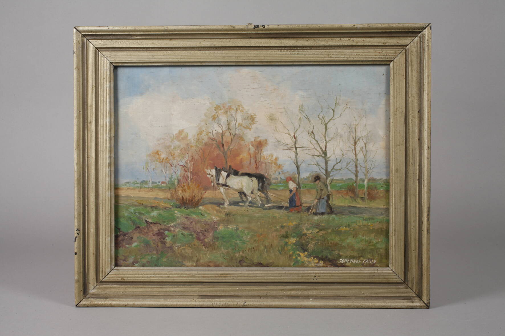 Johannes Carlé, Arbeit auf dem Feld Bauernpaar mit ihren Pferden, beim Umackern ihres Feldes, in - Image 2 of 3