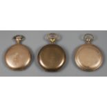 Drei Taschenuhren um 1900 einmal IWC in Doublé, mit vier geschraubten Goldchatons und Schwanenhals-