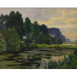 Walter Schölei-Breslau, Teich am Waldrand Blick auf einen von Wald und Wiese umgebenen Teich, im