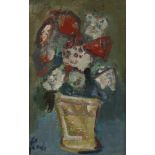 Giovanni Zardi, Blumenstillleben Vase mit bunt blühendem Blumenstrauß, Öl auf leinenkaschiertem