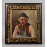 F. Kerkau, Männerportrait Bildnis eines Herrn mit Schürze, Mütze und Pfeife mit auf den Betrachter