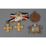 Konvolut Abzeichen Militärvereine Kreuz MV Schleiz, Kreuz MV Fröbersgrün, Medaille Bismarcksäule auf
