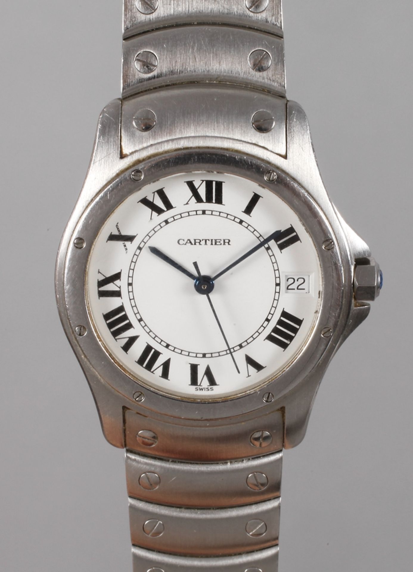 Herrenarmbanduhr Cartier um 2000, Automatikwerk, Gehäuse und Armband mit Faltschließe in