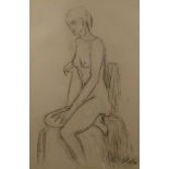 Olde, Damenakt Bildnis einer sitzenden, jungen nackten Frau im Halbprofil, flott erfasste
