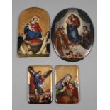 Vier religiöse Bildplatten 1. Hälfte 20. Jh., ungemarkt, gewölbte ovale bzw. hochrechteckige