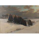 Richard Sachs, "Winterabend" weiter Blick in tief verschneite vogtländische Winterlandschaft, im