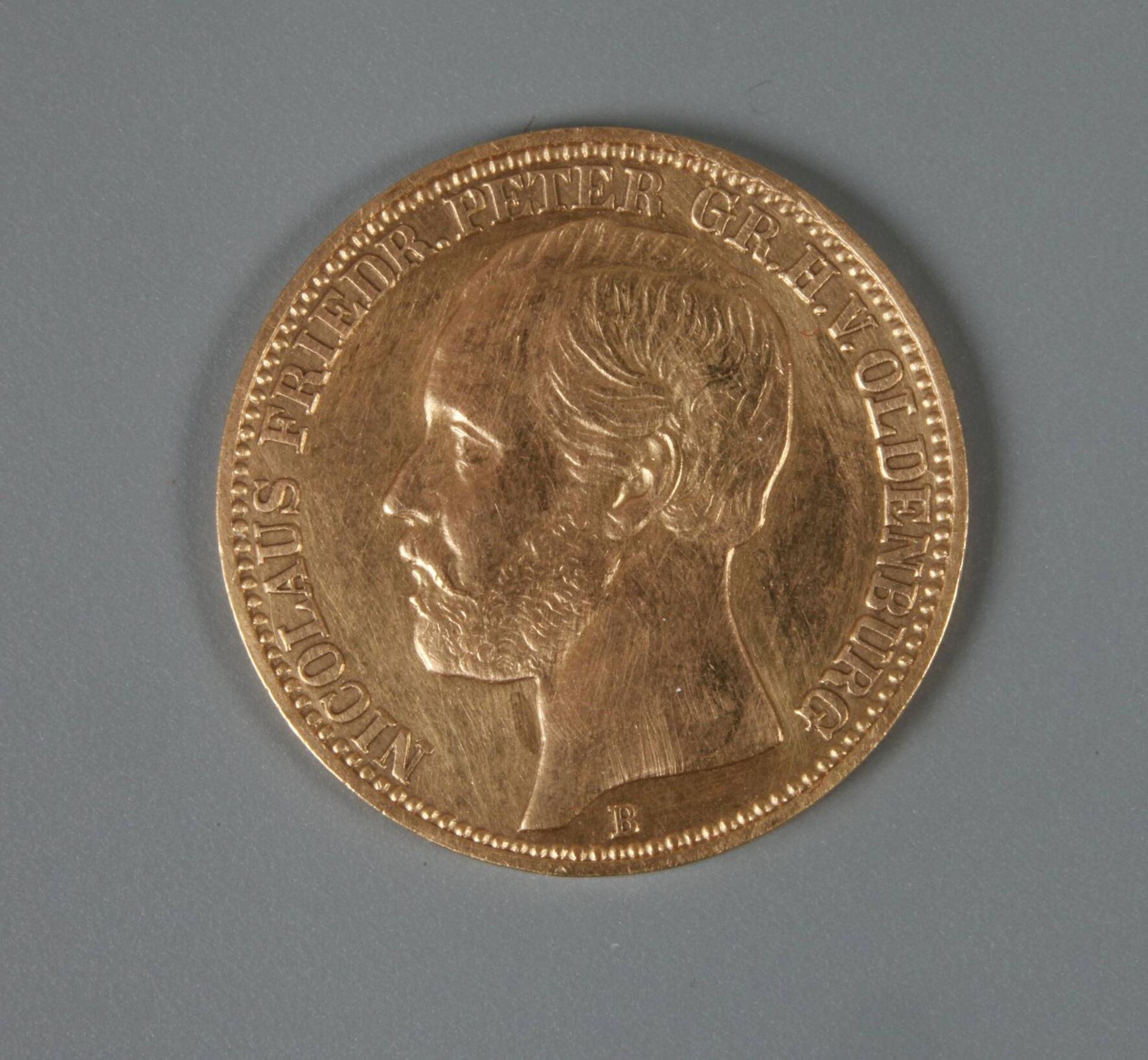 10 Mark Oldenburg 1874, Großherzog Nicolaus Friedrich Peter, ss+, selten, G ca. 3,95 g. - Image 2 of 3