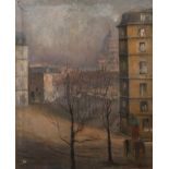 Léon Zack, attr., Ansicht Paris winterlicher Blick durch baumgesäumte Straßen von Paris vor der