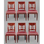 Sechs klassizistische Stühle mit Brandstempel J-E-Goryn, 1. Drittel 19. Jh., Buche massiv auf