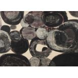 Walter Mawick, attr., Graue Komposition runde schwarze Flächen vor weißem Grund, gering pastose
