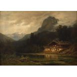 Julius Monien, "Landschaft aus Südbaiern" sommerliche Hochgebirgslandschaft, mit alpinem