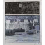 Christo und Jeanne-Claude, Wrapped Reichstag Collage unter Verwendung eines Plans vom Gebiet um