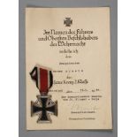 Eisernes Kreuz 1939 2. Klasse einem Obergefreiten am 13.5.1944 verliehen, Signatur von