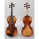 Violine im Etui 1930er Jahre, Etui gemarkt C. A. Schuster Markneukirchen, Violine brandgemarkt